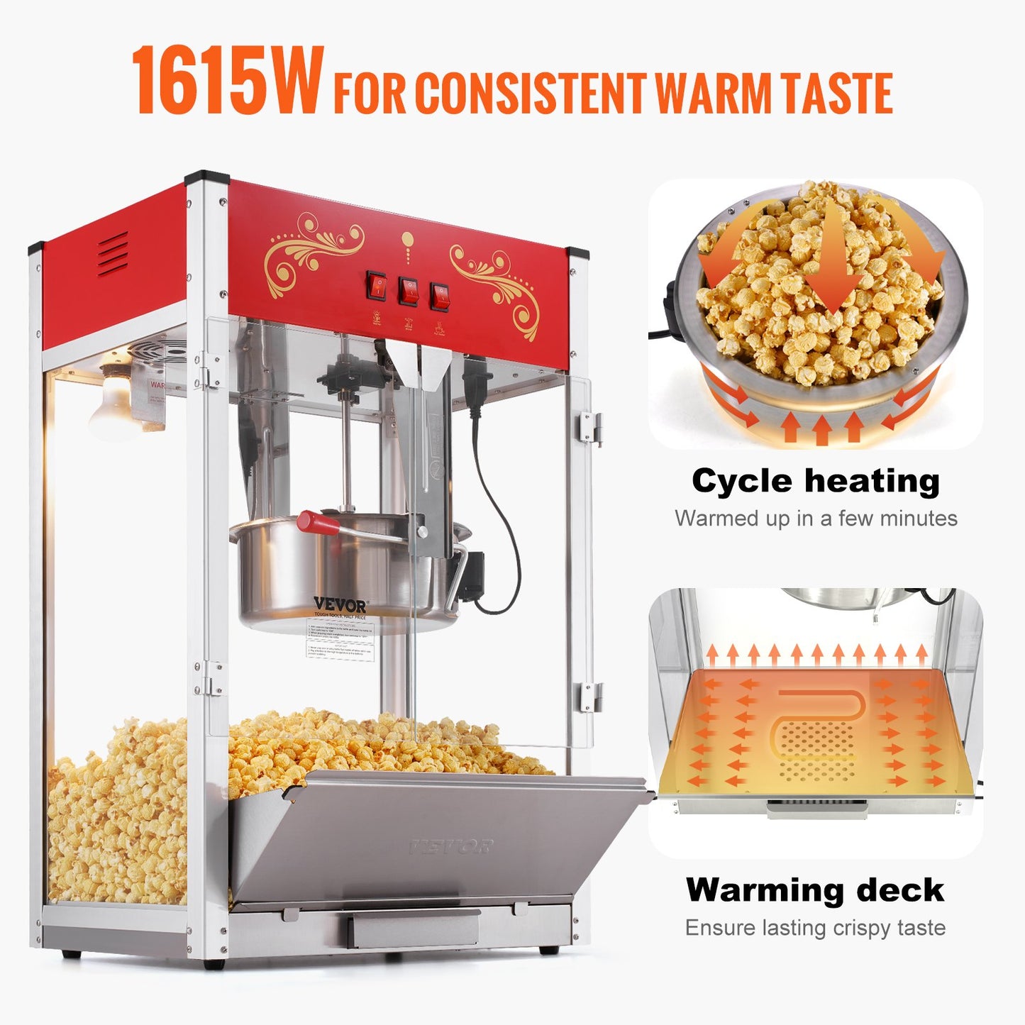 Commercial Popcorn Maker Machine 1615W 16oz Countertop Red