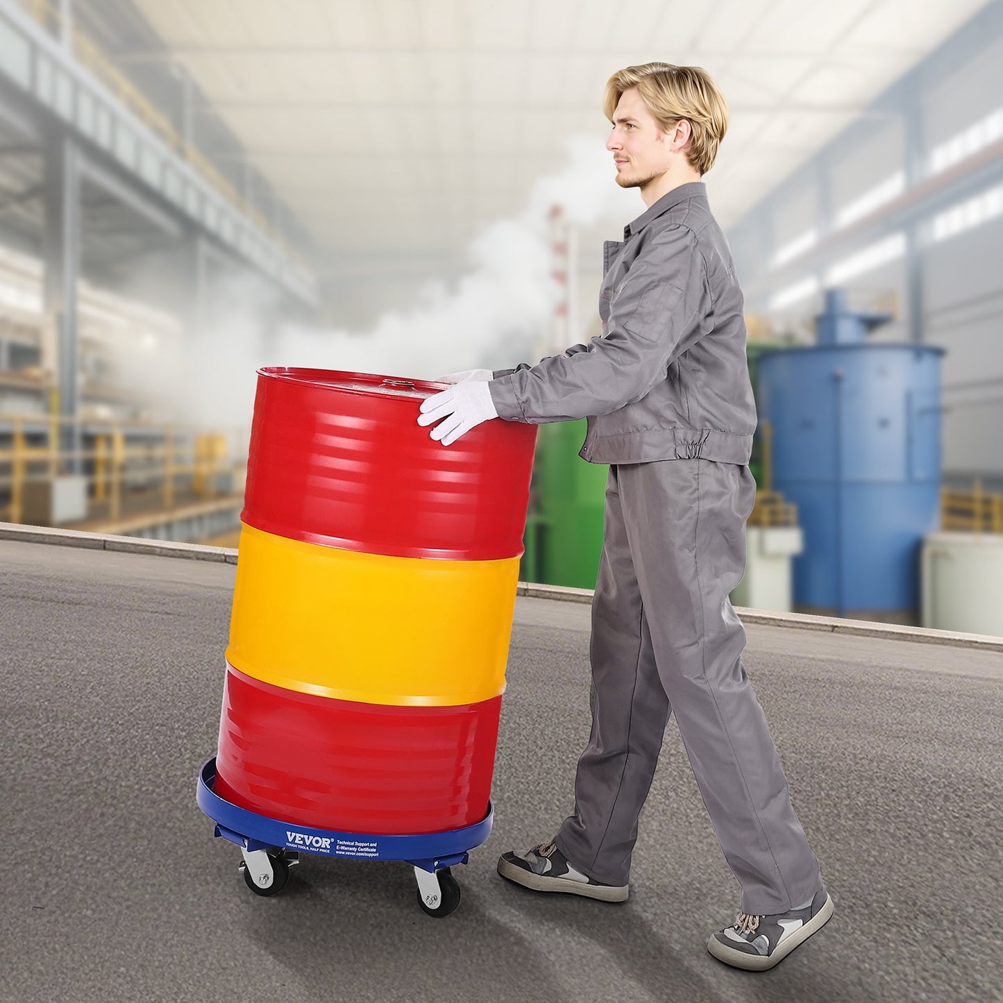 Heavy Duty 55 Gallon Drum Dolly Cart - 2000 lbs Capacity with 4 Swivel Casters, Blue
