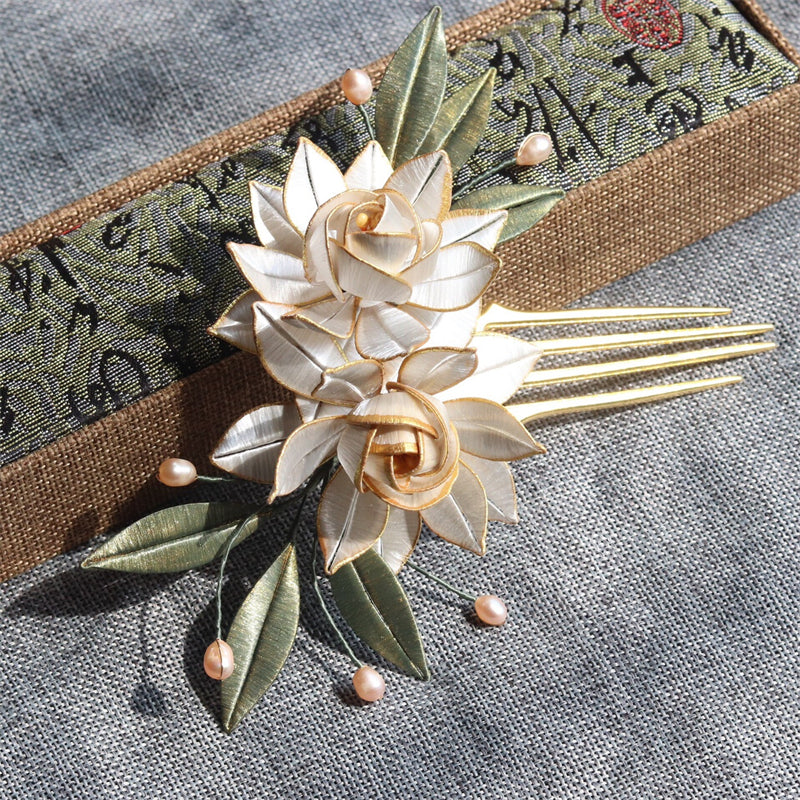 Pearl Antique Gold Hair Clip Vintage Headpiece