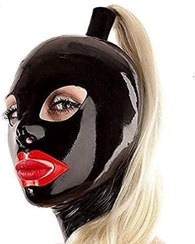 Latex Head Cover Role-Playing Mask with Zipper - Blue, Size M