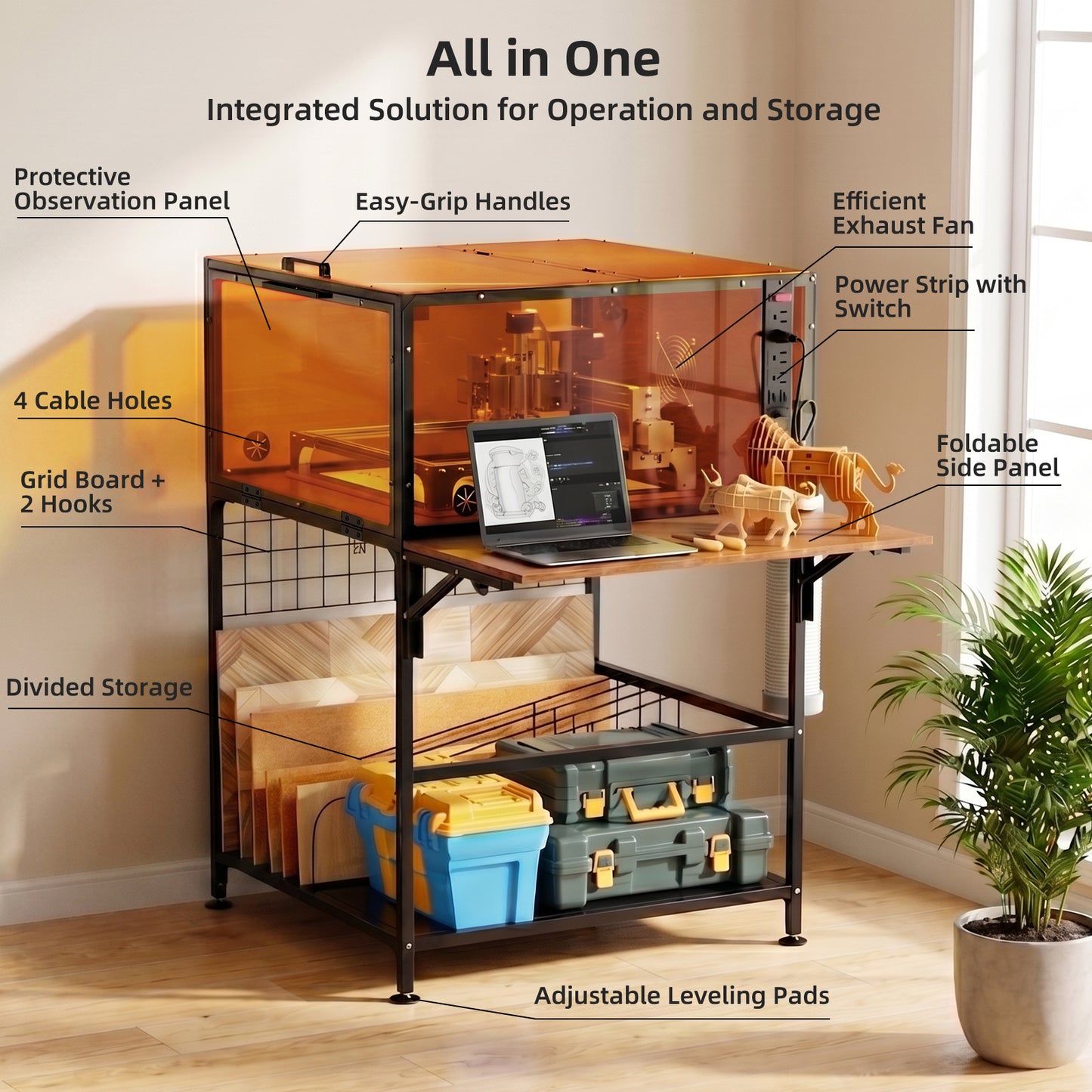 Laser Engraver Enclosure Cabinet with Exhaust Fan - Black