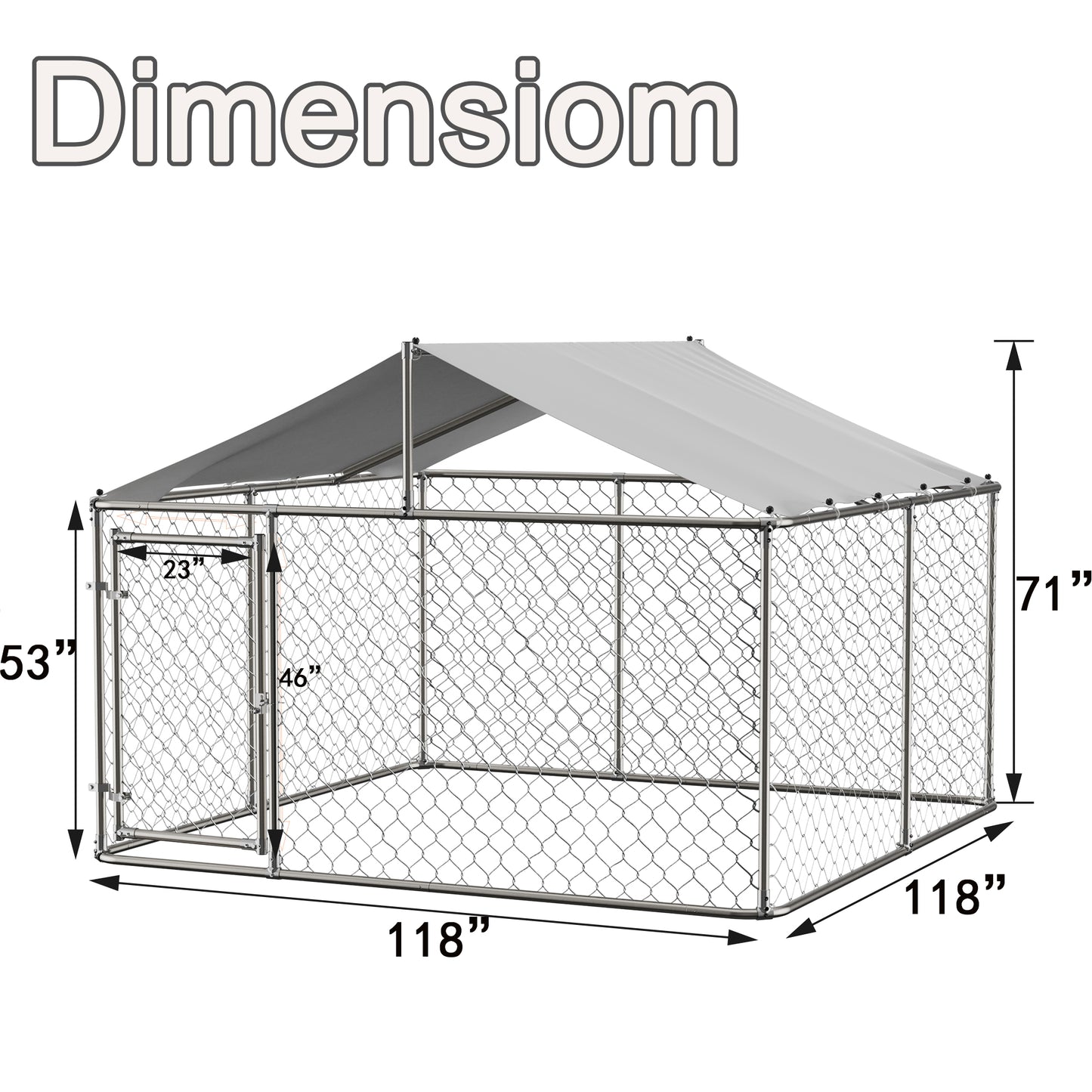Large Heavy-Duty Outdoor Dog Kennel with Shade - Gray