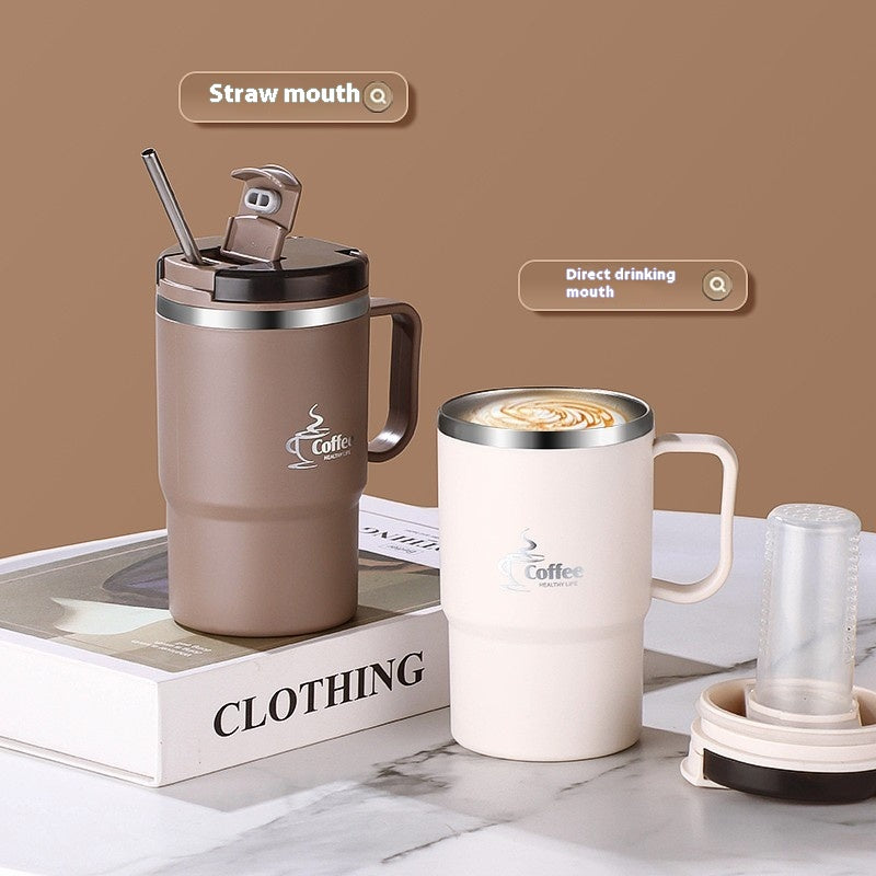 Stainless Steel Mug Cup with Cover and Folding Spoon - Ins Style