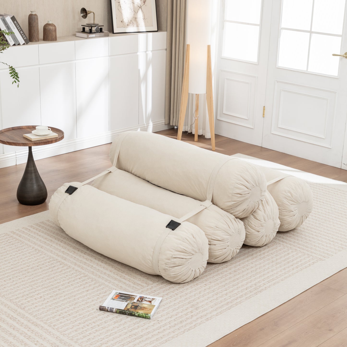 Adjustable Corduroy Floor Sofa - Beige Multi-Person Lounger