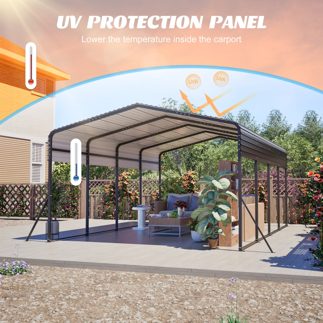 Heavy Duty Galvanized Steel Carport Canopy with Waterproof Roof - Large Capacity Shelter