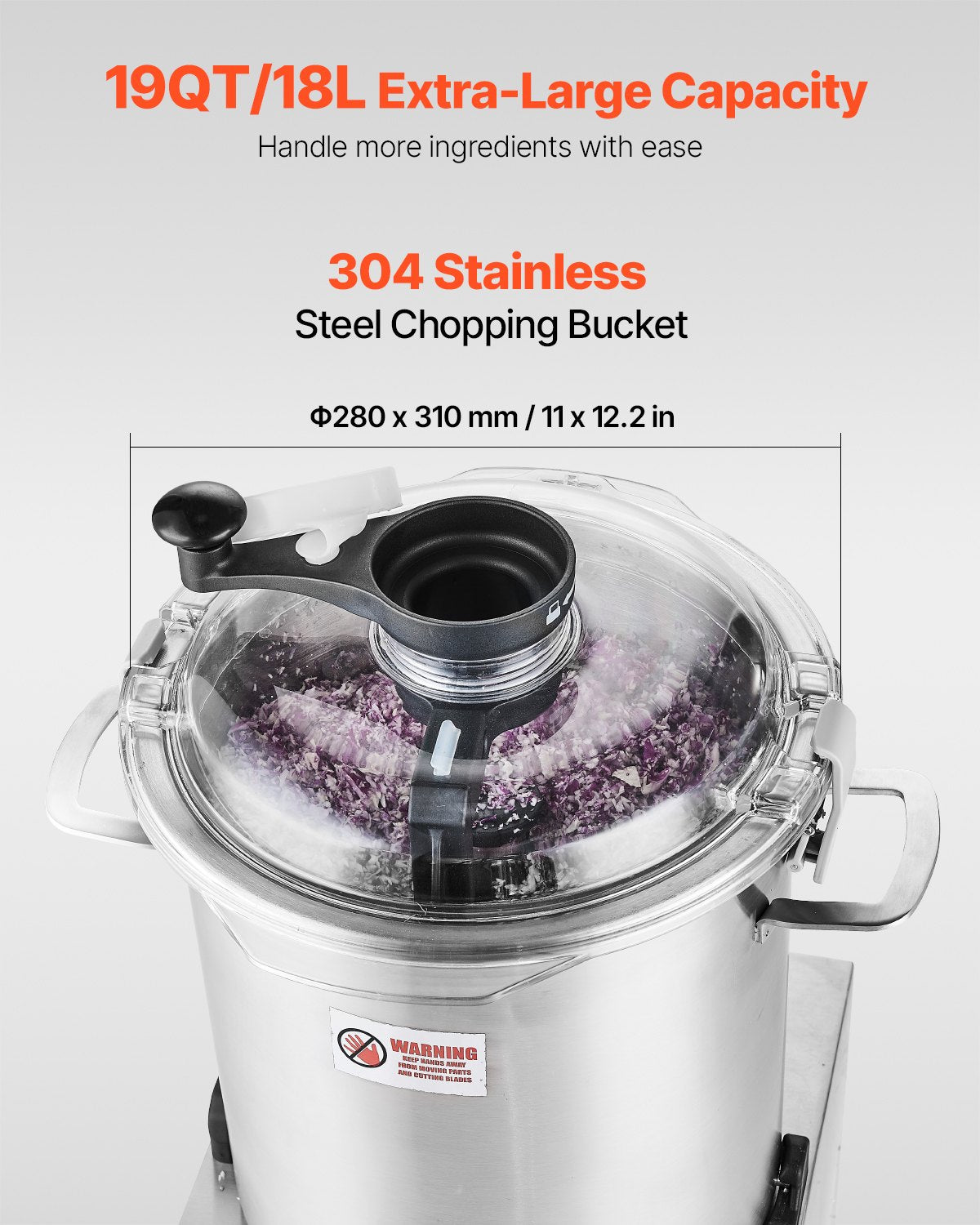 Commercial Food Processor 19 Quart Stainless Steel Vegetable Chopper with 1500W Motor