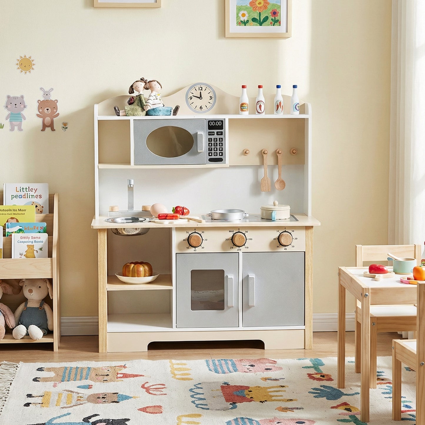 Wooden Play Kitchen Set Realistic Toddler Playset With Oven