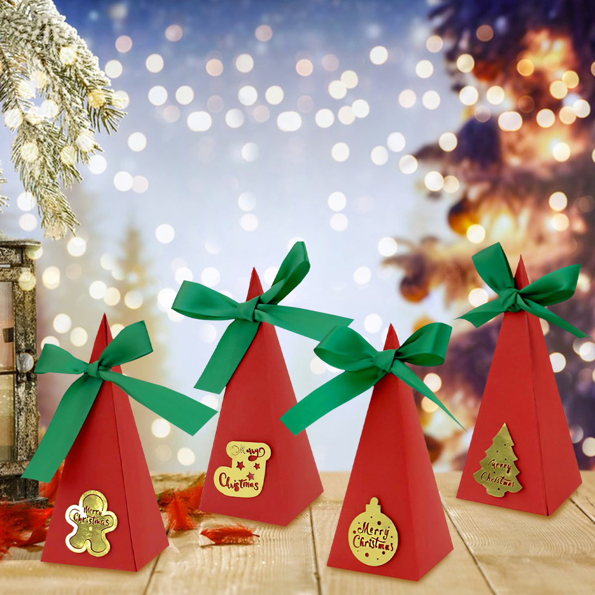 20-Pack Pre-Assembled Christmas Treat Boxes - Red Triangle Design