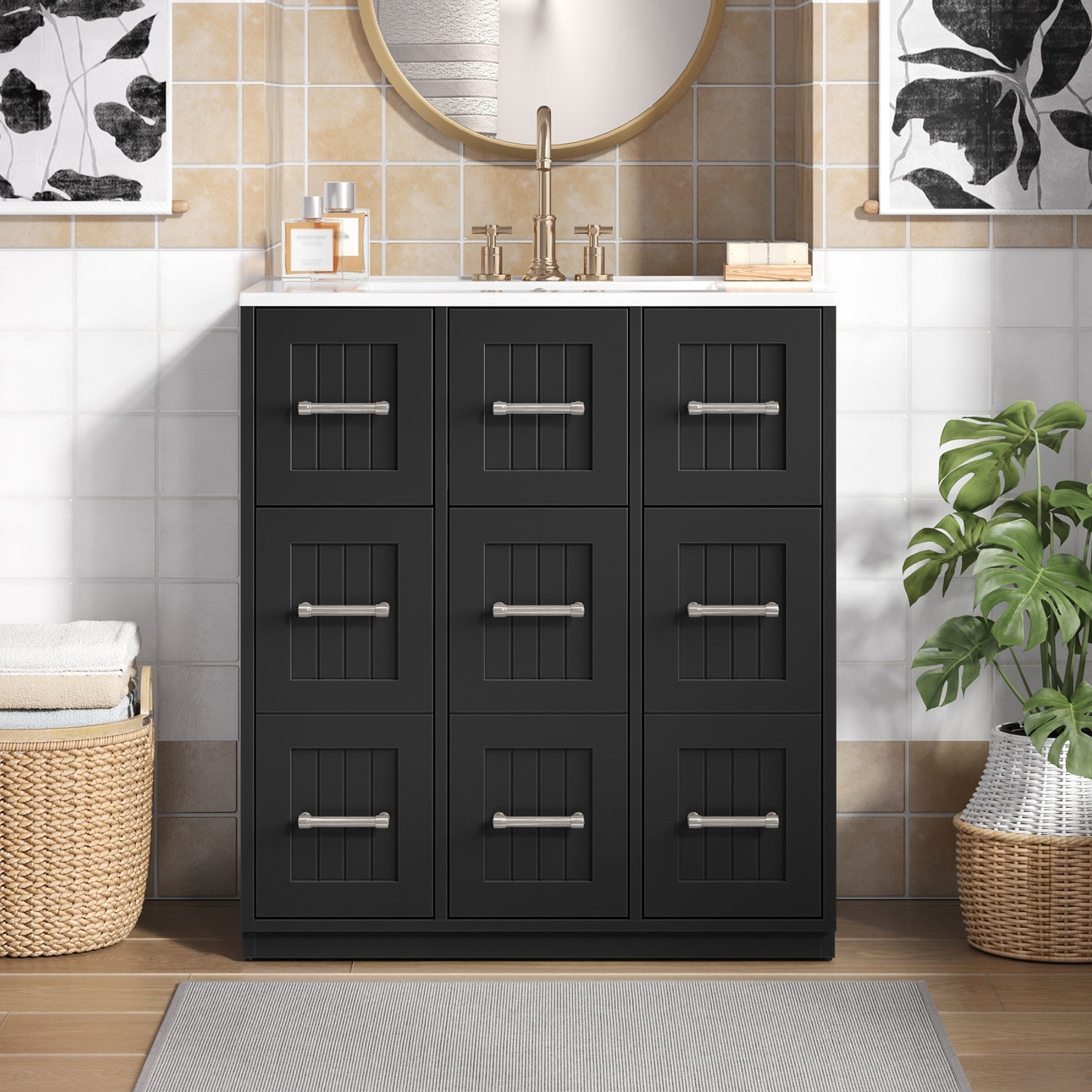 30-Inch Black Bathroom Vanity with Undermount Sink & Drawers