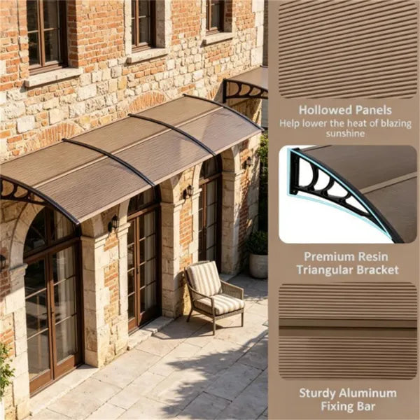 39"x30" Waterproof Polycarbonate Window Door Awning - Brown