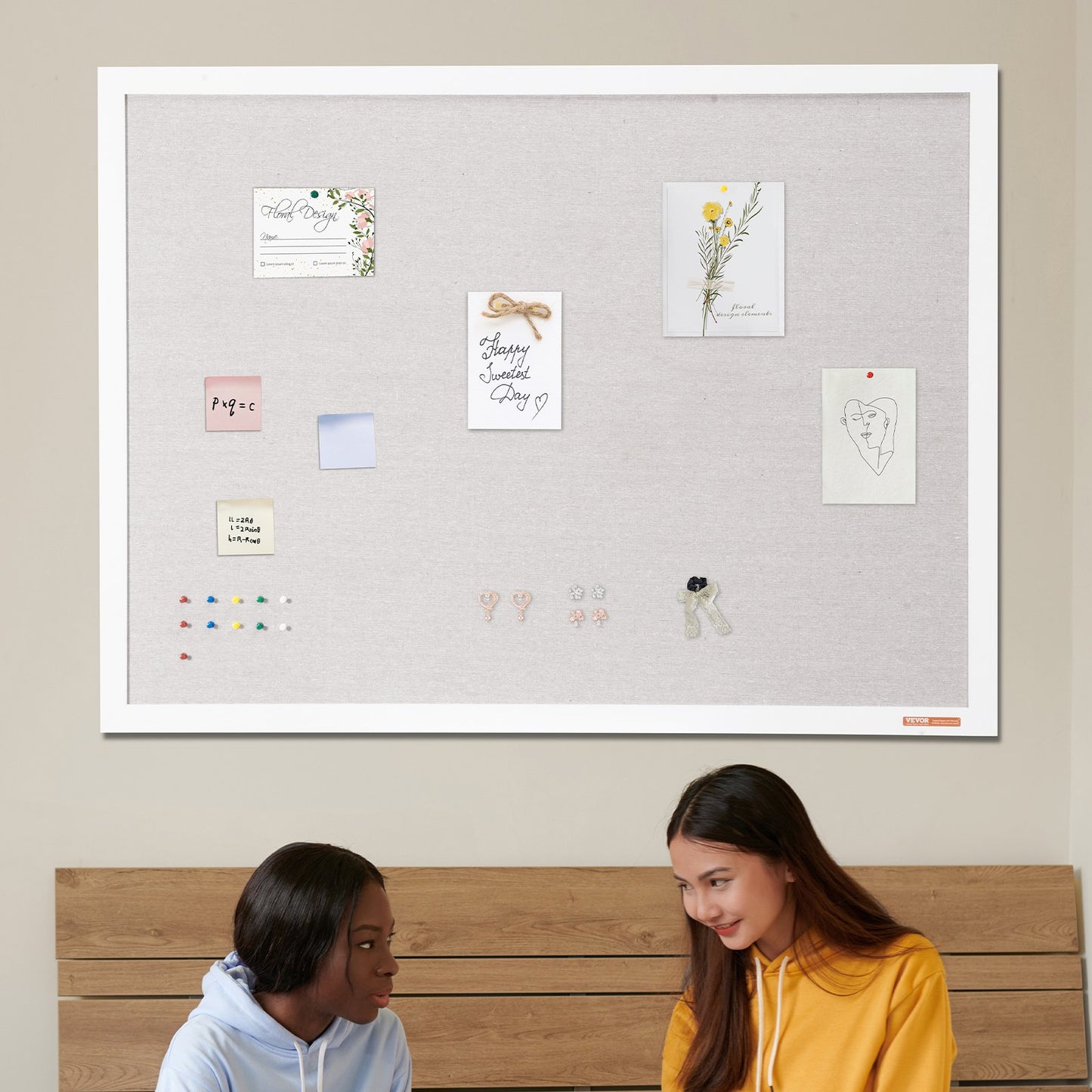 48" x 36" White Cork Bulletin Board with Linen Surface