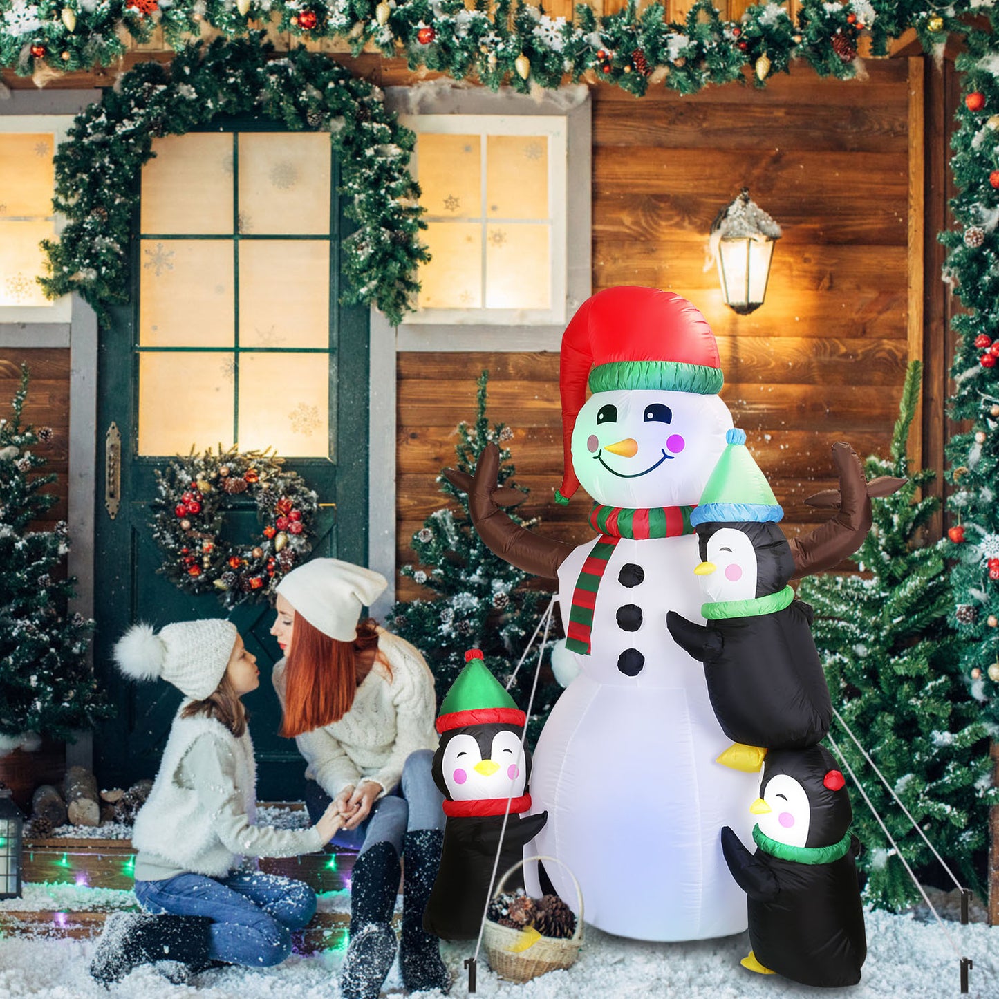 5.9FT Inflatable Christmas Snowman & Penguin Yard Decoration with LED Lights