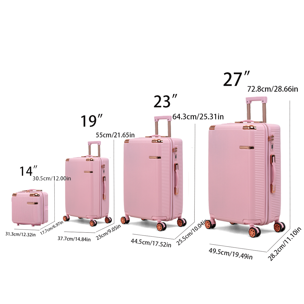 Pink 4-Piece Hard Luggage Set with 360° Rotating Wheels