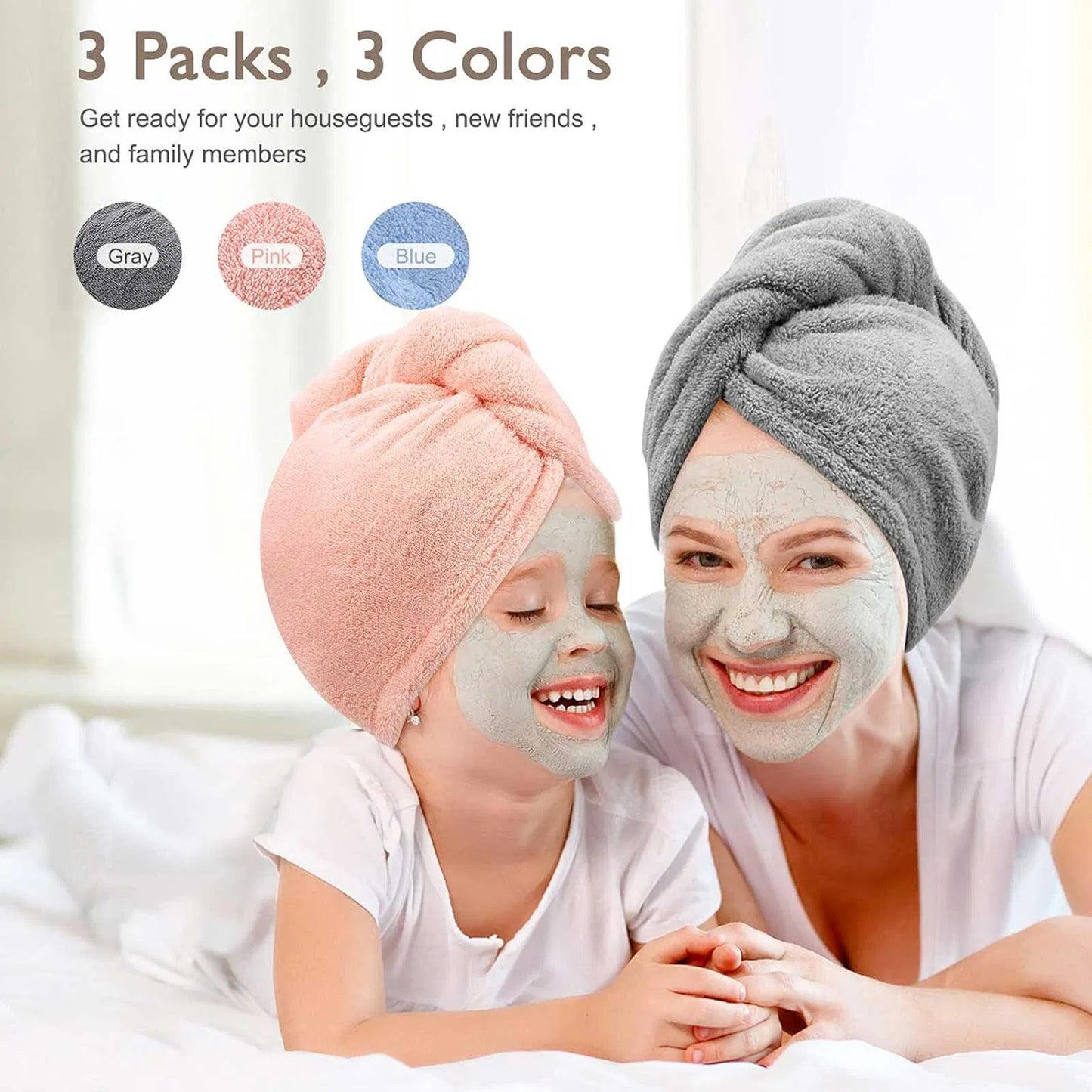 Ultra Absorbent Microfiber Hair Towel Wraps - 3 Pack