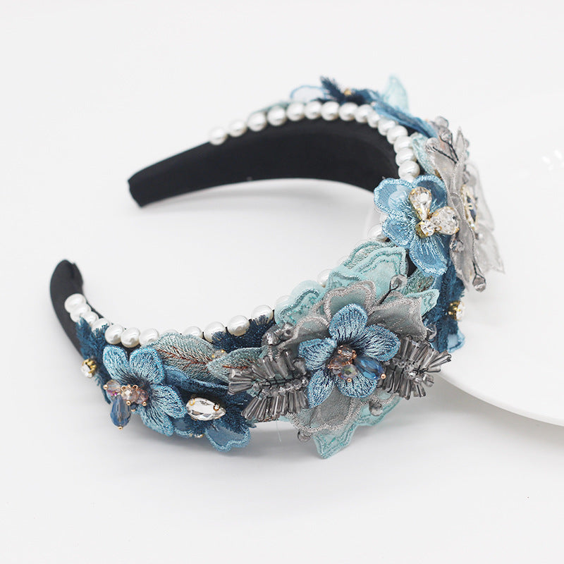 Baroque Pearl Lace Petal Crystal Embellishment Headband for Women - Multiple Colors