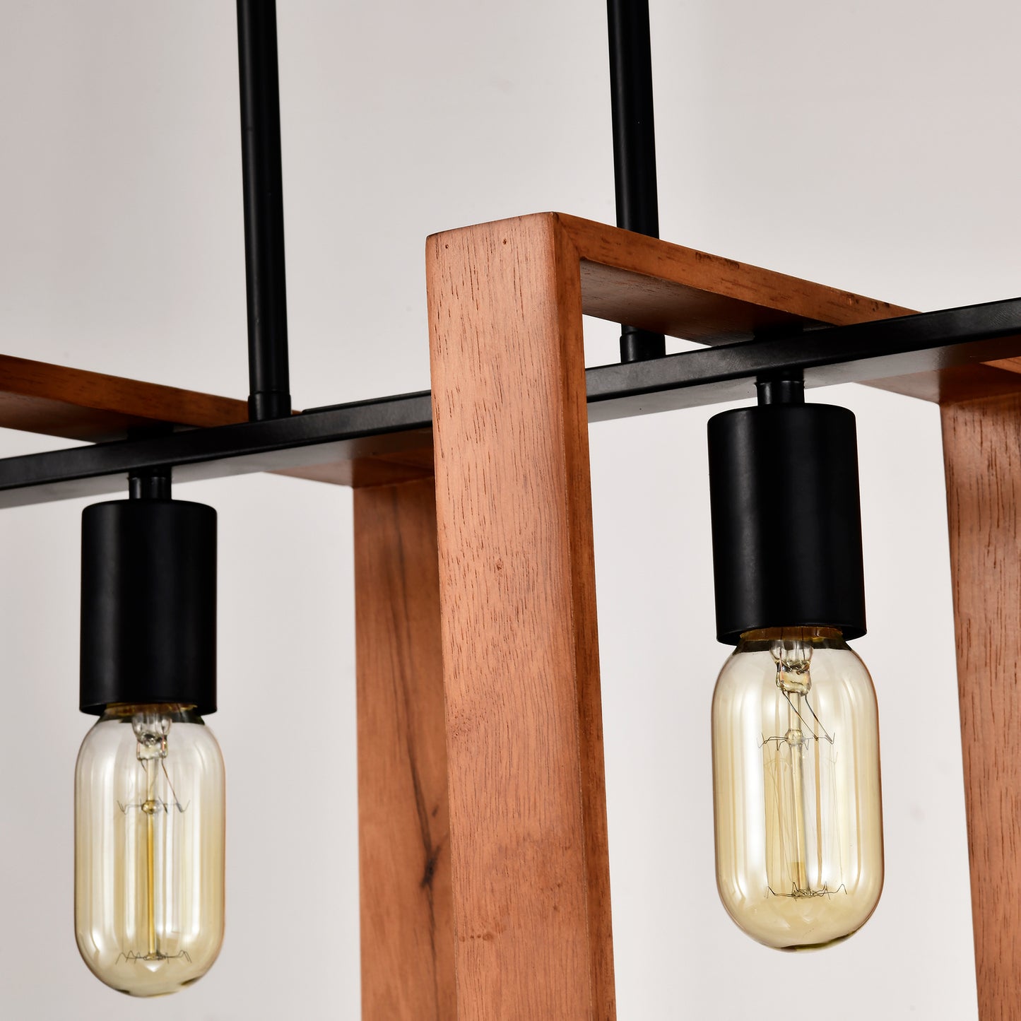 4-Light Farmhouse Pendant Light Fixture with Wooden Finish - Rustic Modern Chandelier for Kitchen & Dining