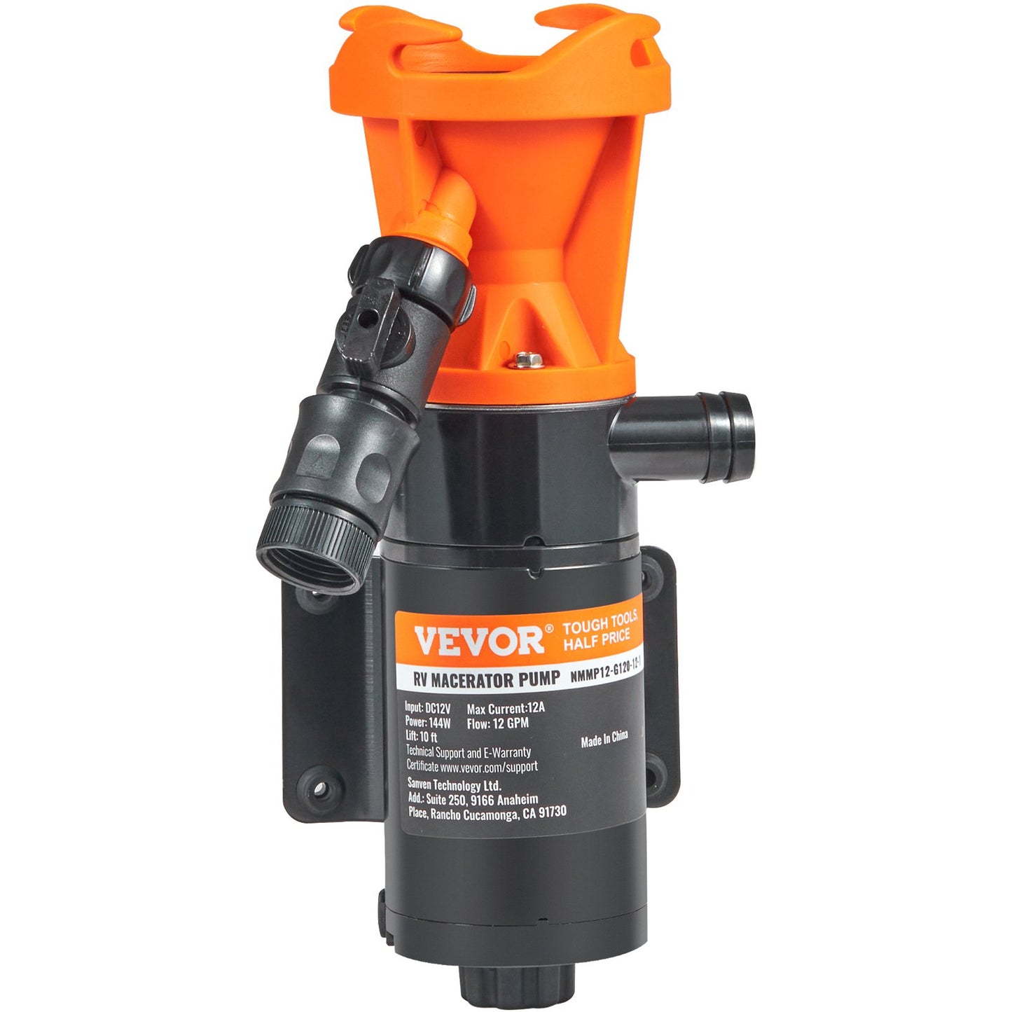 RV Macerator Pump 12V, 12 GPM Waste Disposal Pump with Quick-Release Valve
