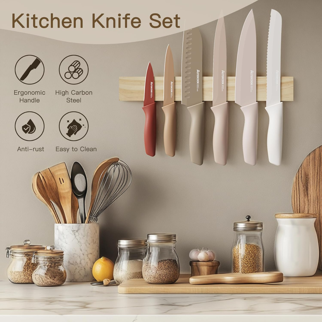 13-Piece Kitchen Knife Set with Anti-Rust Coating & Blade Guards