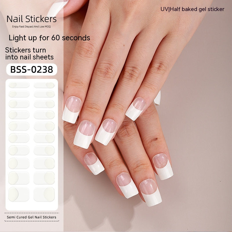 French Gel Nail Stickers - 20pc Semi-Cured Full Set