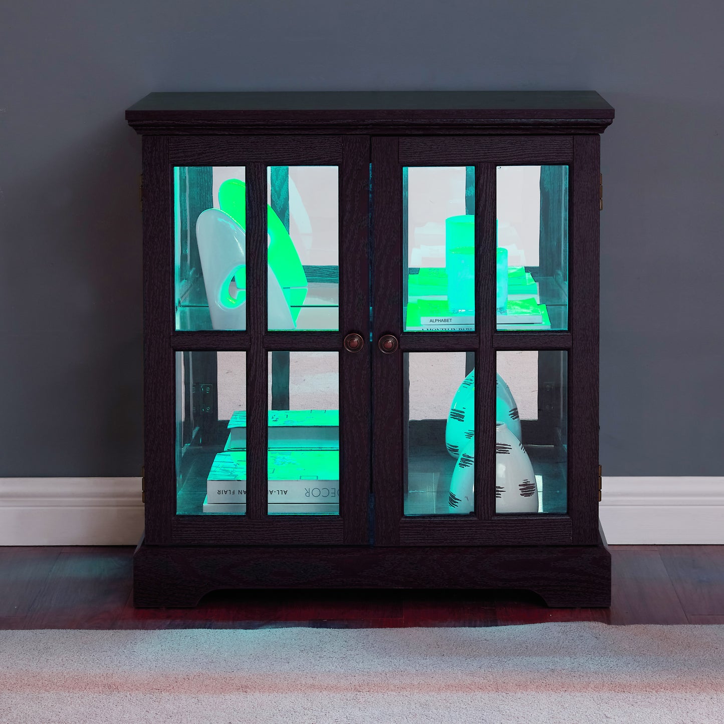 LED Curio Display Cabinet with Adjustable Shelves - Cherry