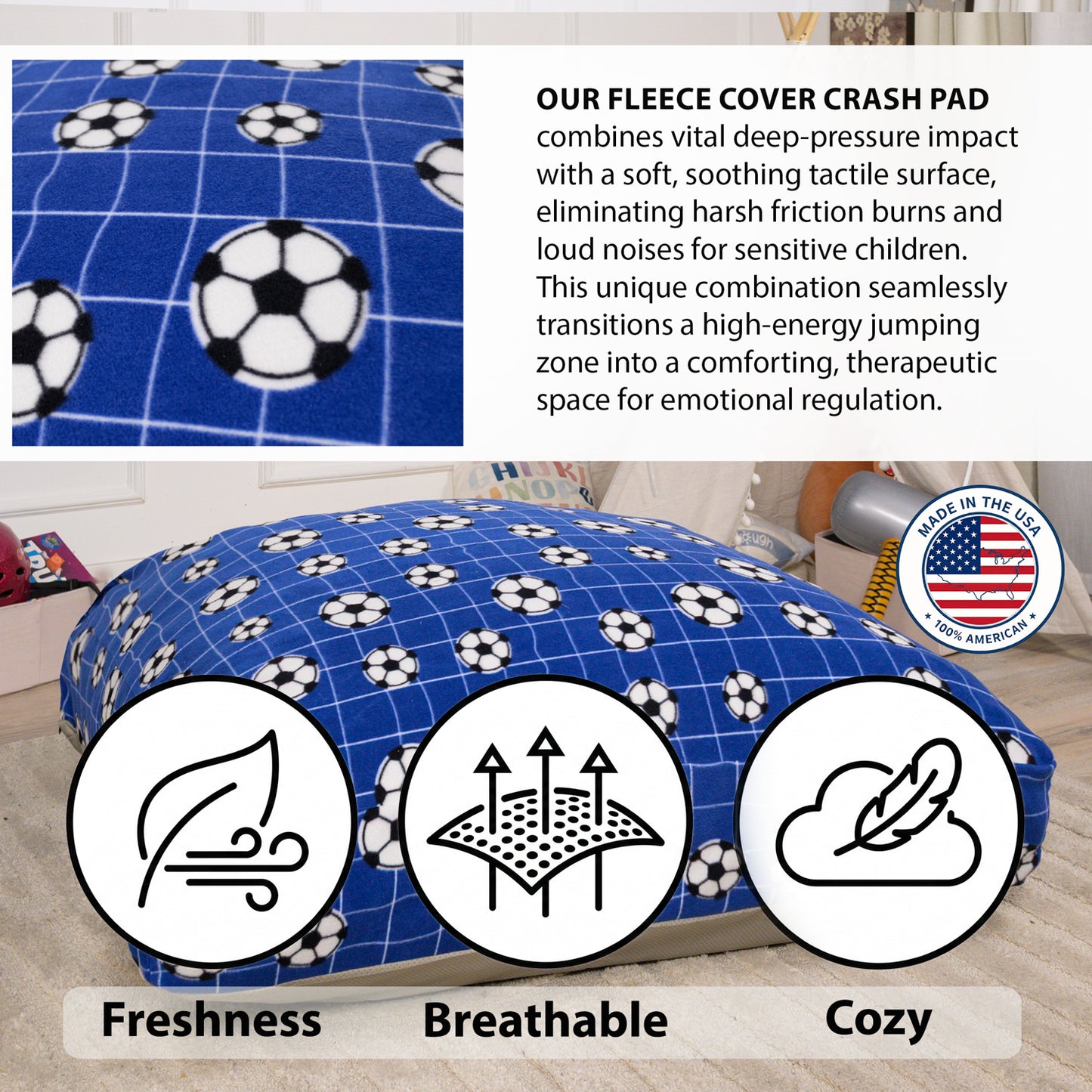 Sensory Crash Pad for Kids & Adults - Removable, Washable, Foam Blocks, Non-Slip, 60" x 60"