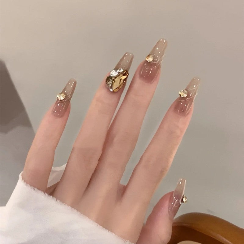 Champagne Trapezoid Fake Nails - Multiple Sizes