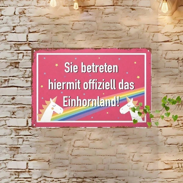 Unicorn Welcome Metal Sign - 8x12 Inch Pink Rainbow Decor
