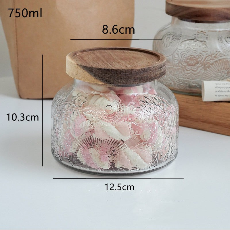 Glass Storage Jar with Wooden or Bamboo Cover - Snack, Tea, Household Sealed Container