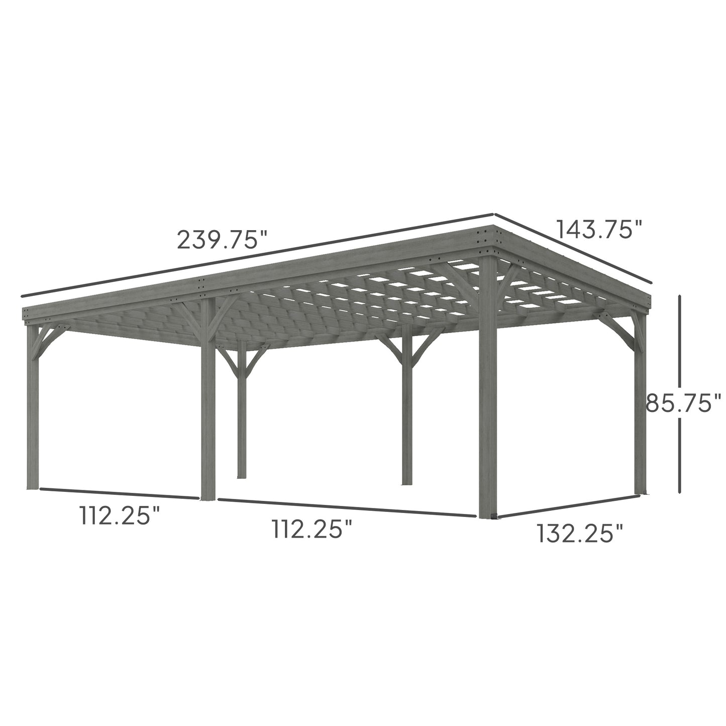 Outdoor Wooden Pergola - 12x20 ft Gray Garden Gazebo