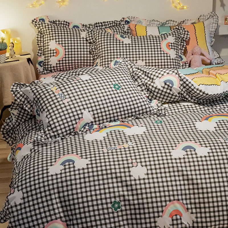 Four-Piece Cotton Bedding Sheets Set for 1.8m Bed - Princess Style, Summer Comfort