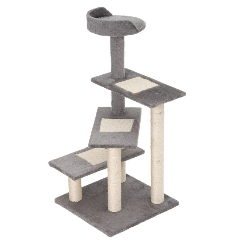 Cat Tree Tower with Scratcher and Play Center - Gray 5-Level Climbing Activity Tower