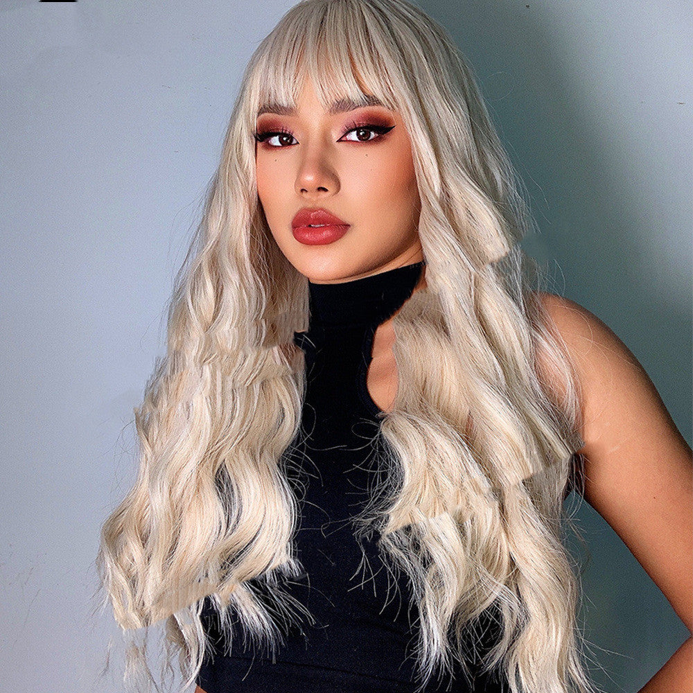 Women's Fashion Woven Wig Headgear - Long Curly Style, White Gold