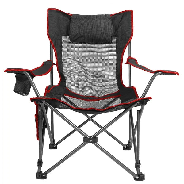 Heavy Duty Foldable Camping Chair with Reclining Backrest & Cup Holder