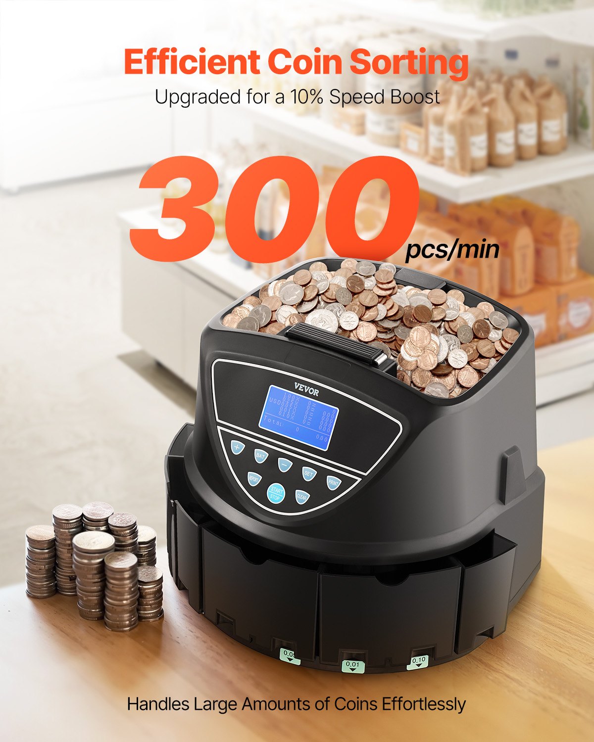 Coin Counter and Sorter Machine - Sorts Up to 300 Coins/Min