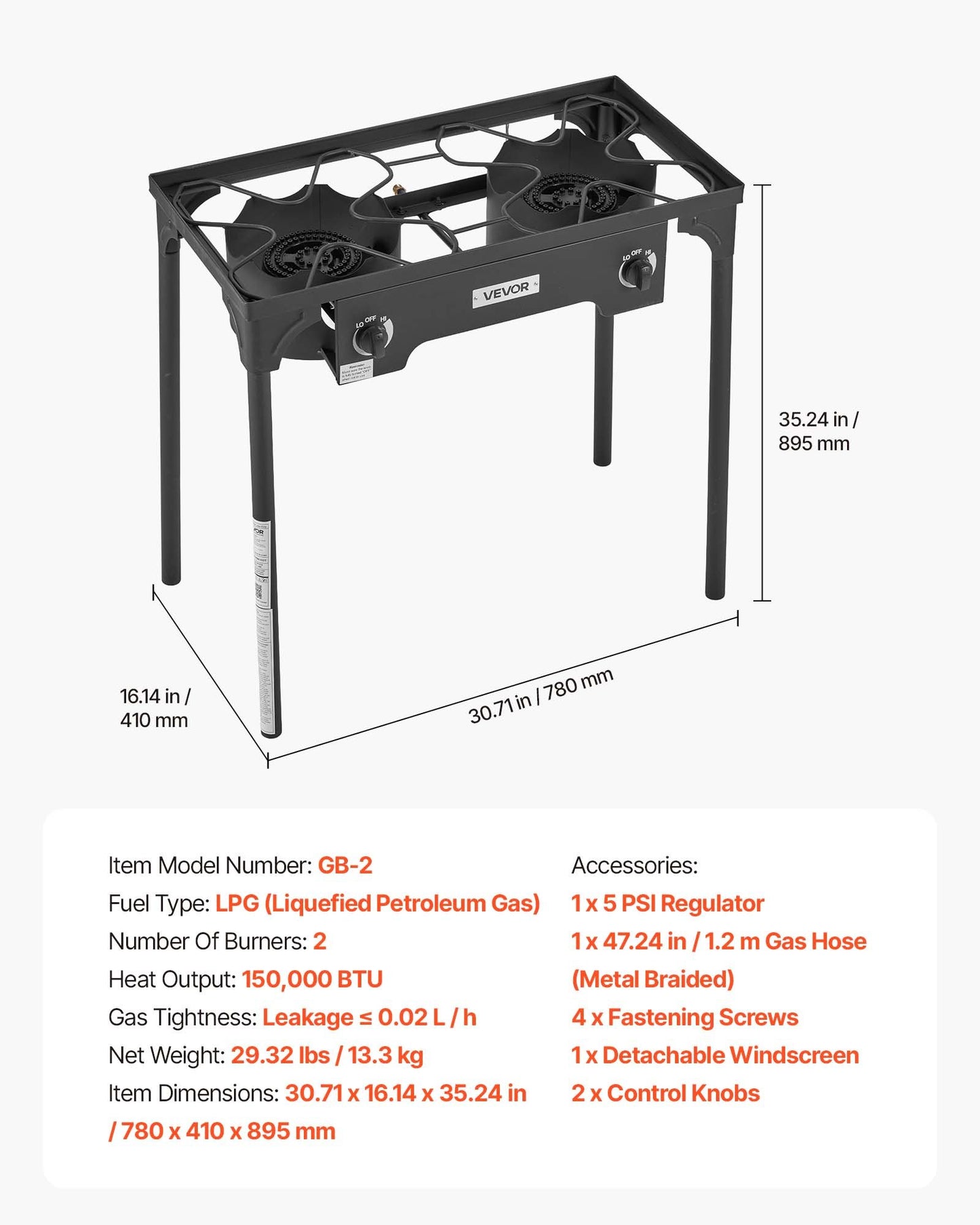 Outdoor Propane Gas Stove 2 Burners 150,000 BTU Camping BBQ Cooker Heavy Duty Steel