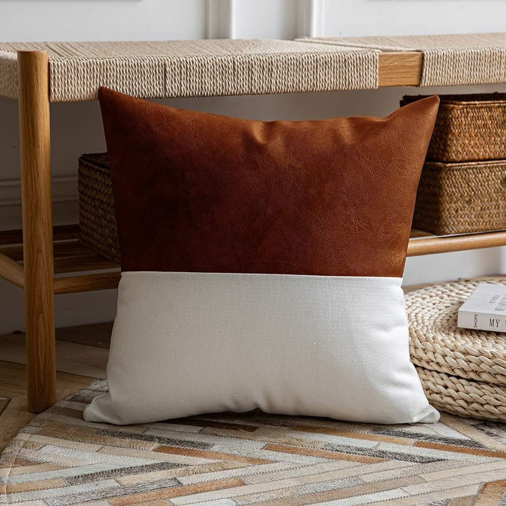 Cotton Canvas Sofa Cushion Cover 45x45cm Double Stitch Leather Style