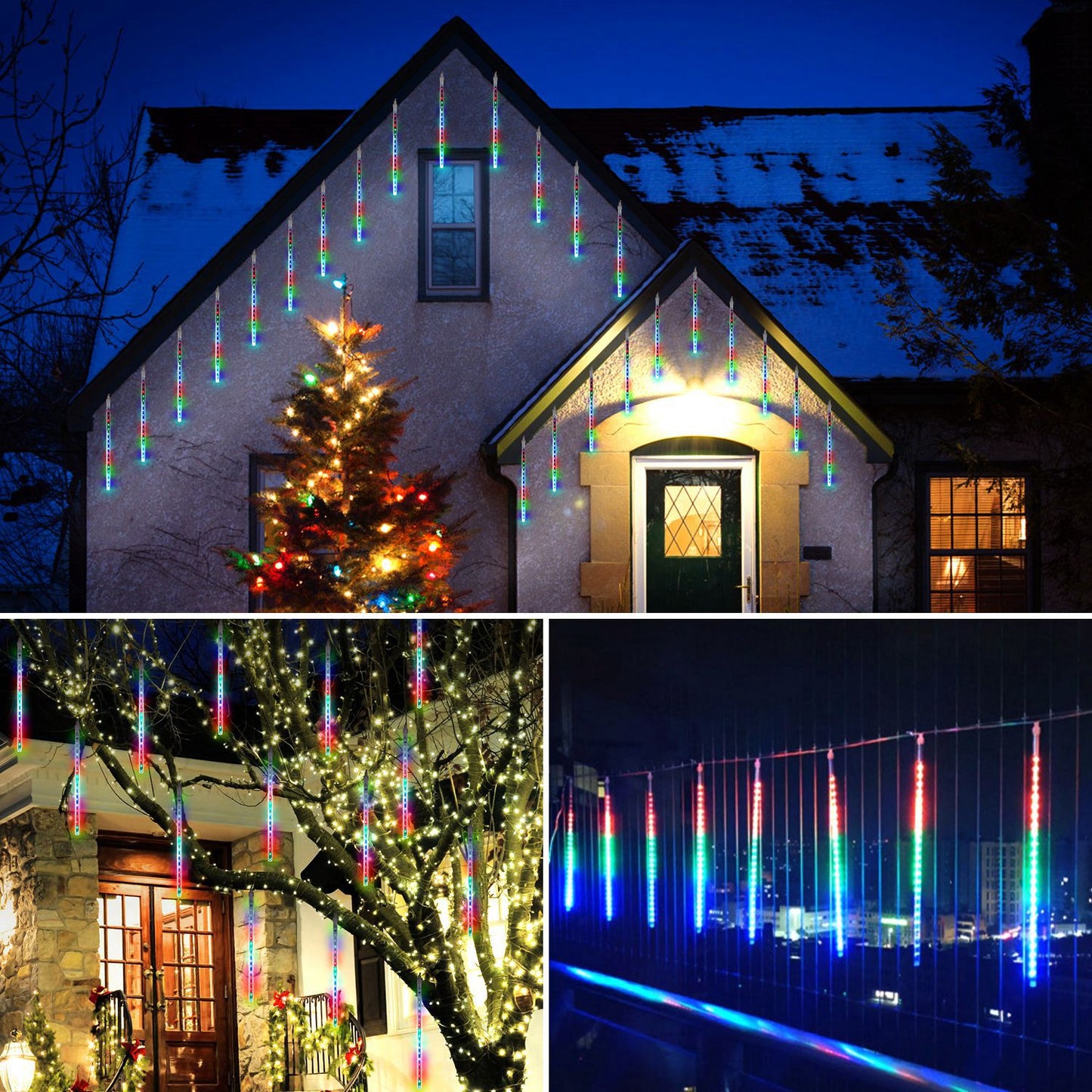 Solar Powered Meteor Shower String Lights - 9.84FT Decorative Raindrop Lights