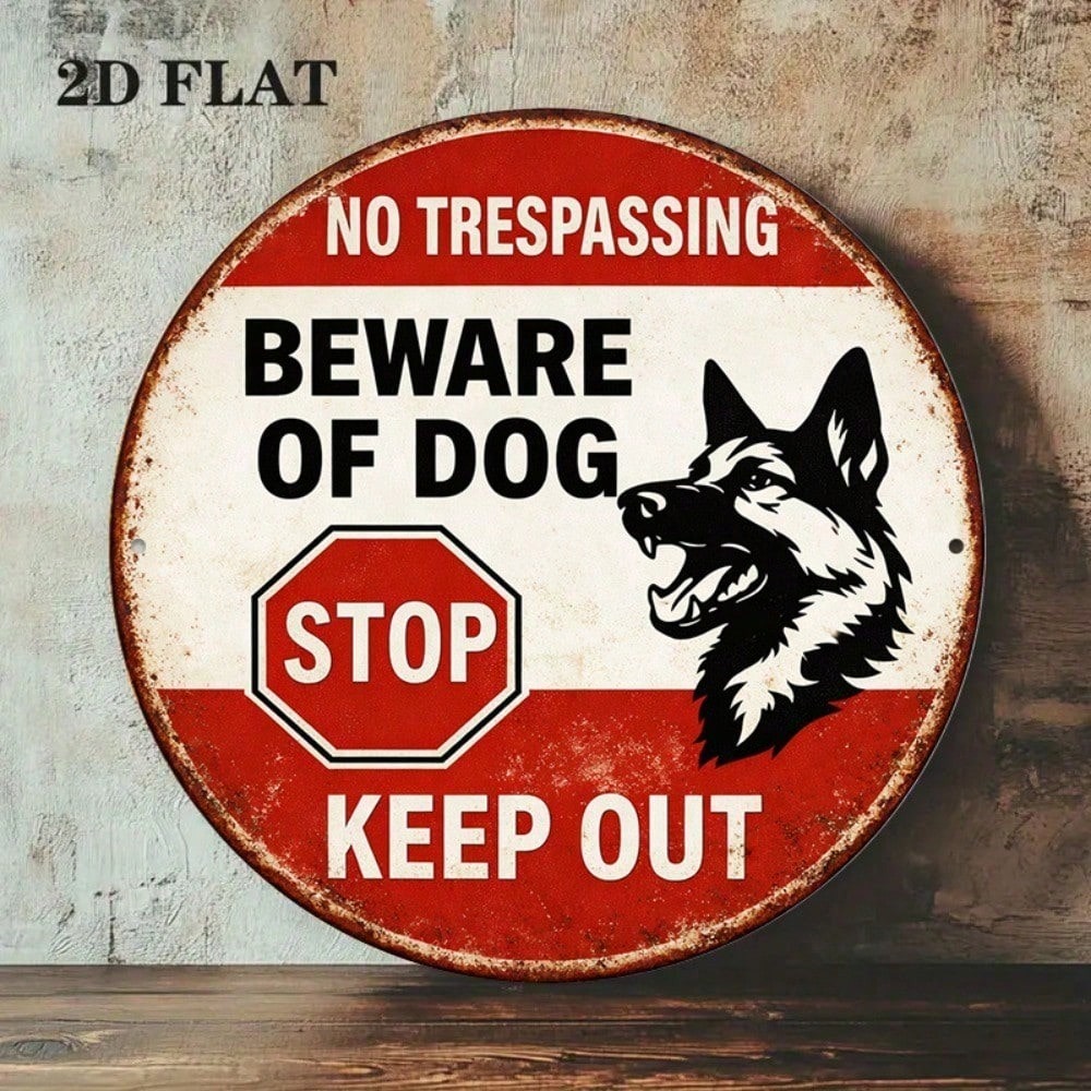 8x8 Inch Vintage Beware of Dog No Trespassing Tin Sign