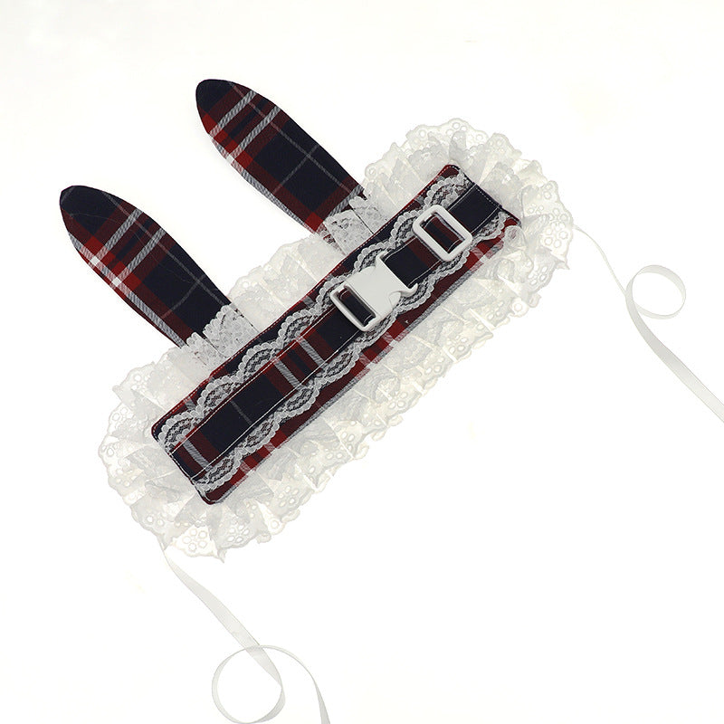 Cute Cat & Rabbit Hair Band - Retro Plaid Buckle