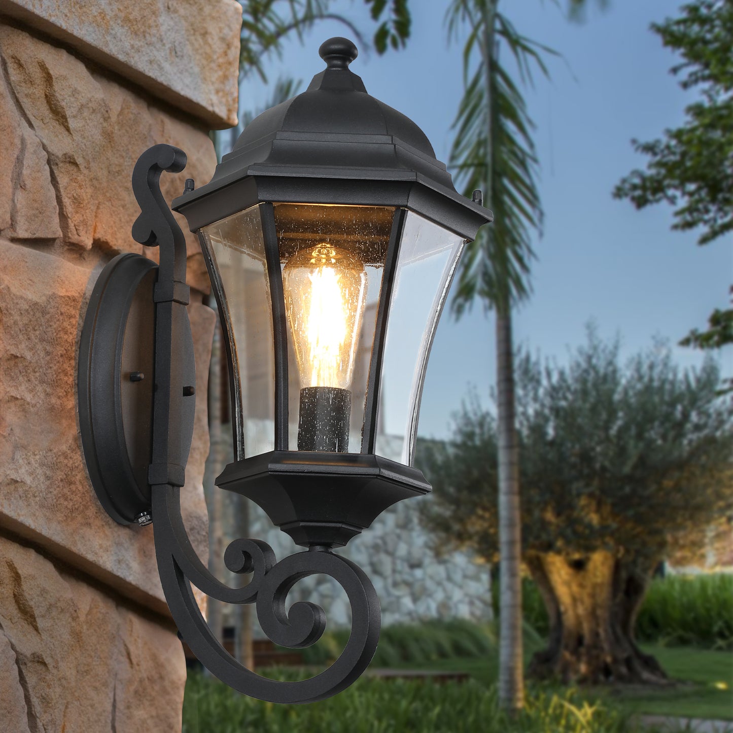 Vintage Outdoor Wall Lantern Light - Black Metal Sconce