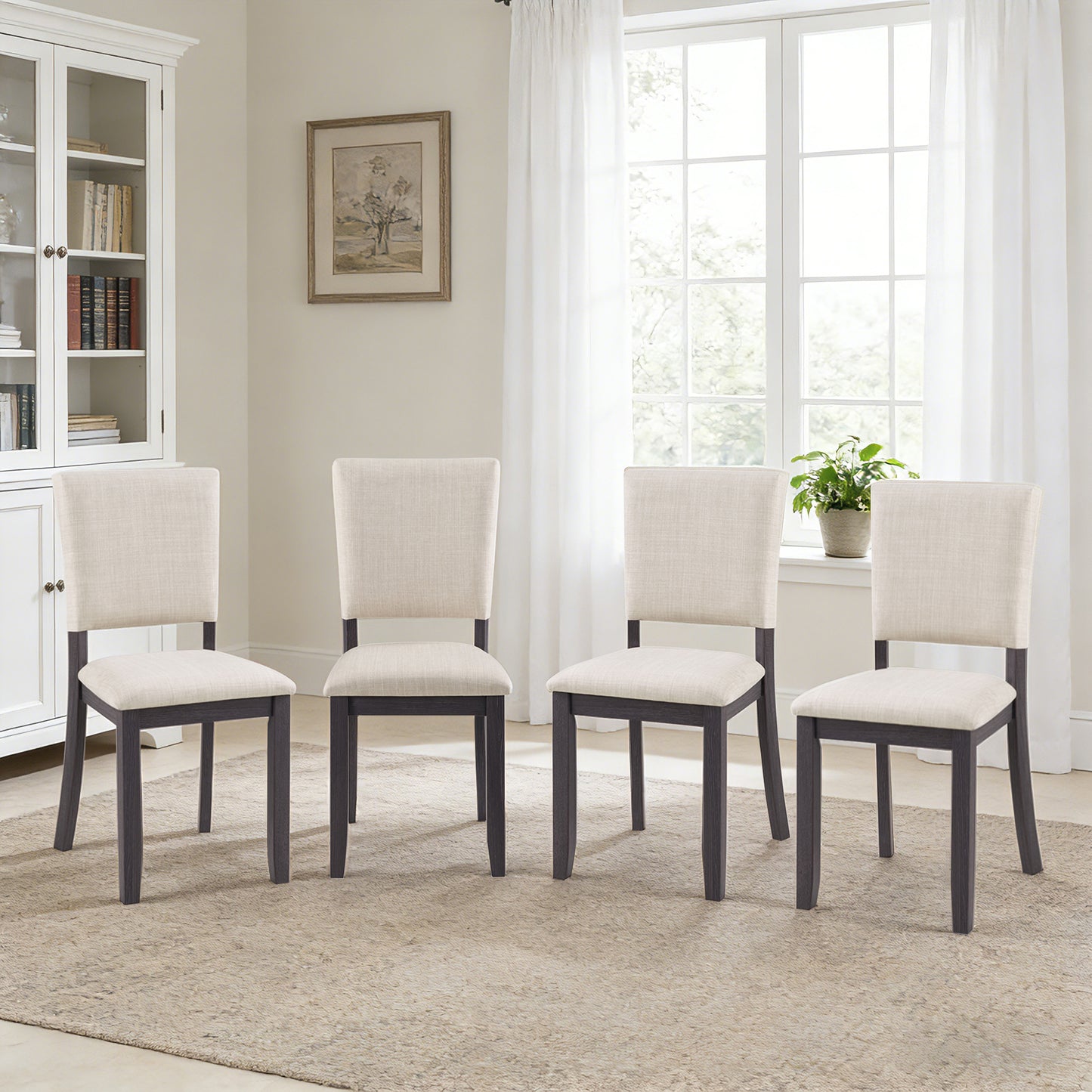 Modern Minimalist Dining Chairs Set of 4 - Antique Black & Beige