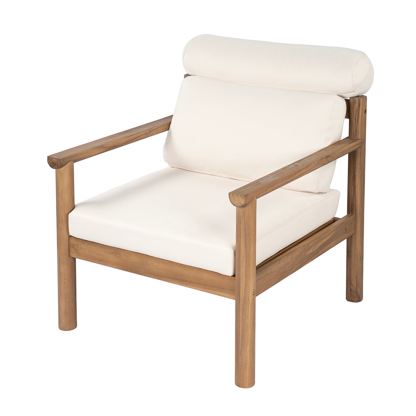 28-Inch Mid-Century Modern Acacia Wood Outdoor Chair with Cushions