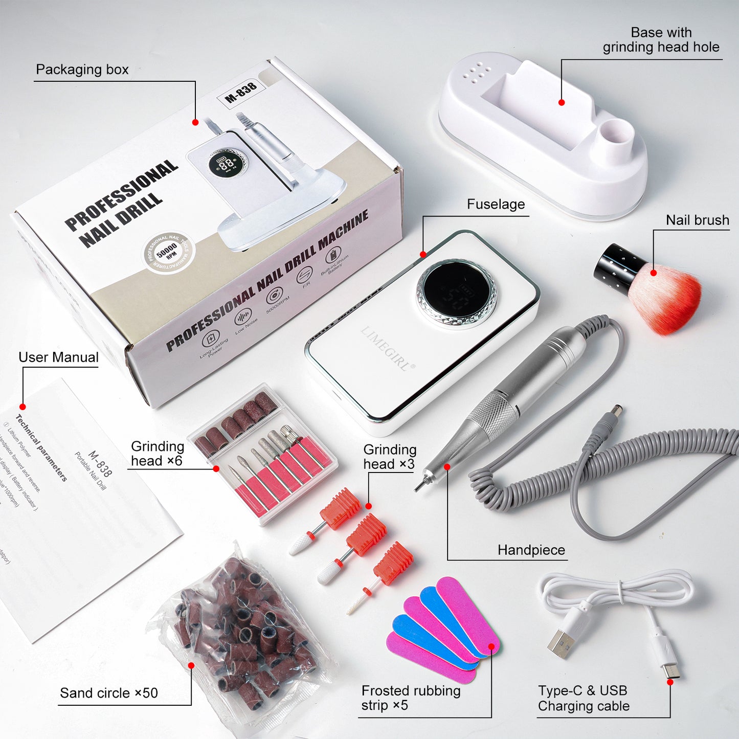 50000RPM Professional Rechargeable Nail Drill Kit for Acrylic & Gel Nails