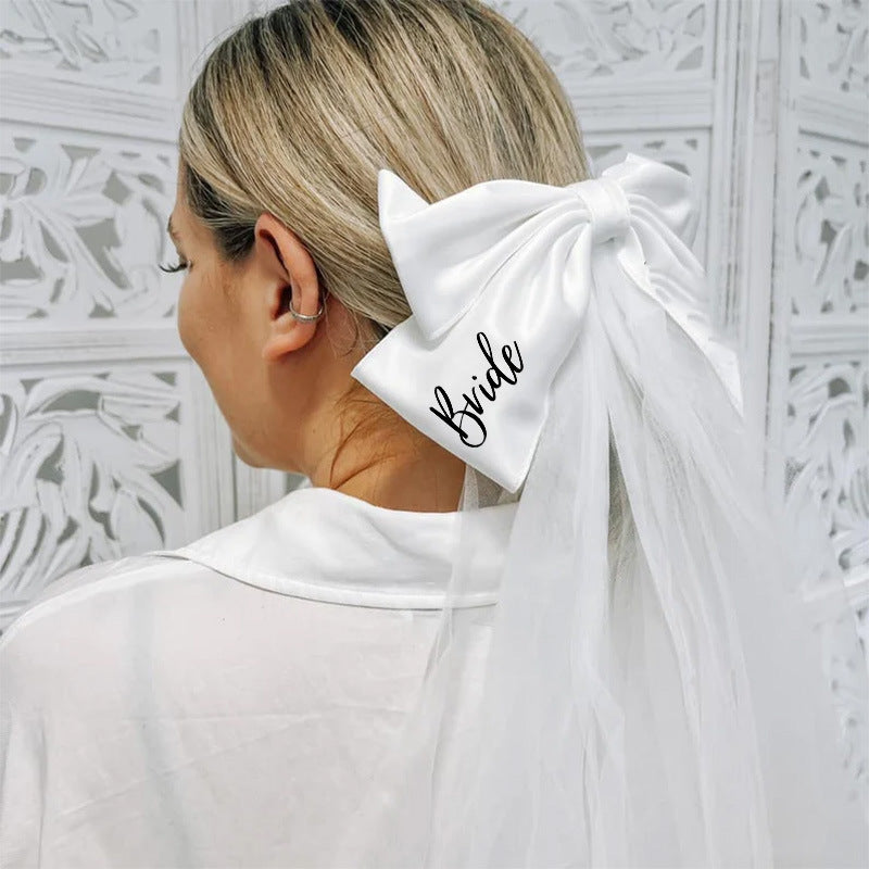 Bridal White Bow Veil Hairpin
