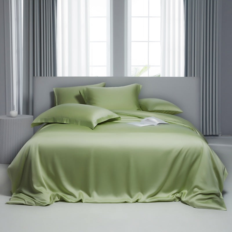 Lyocell Bed Sheet Quilt Cover Set - Summer Ice Silk Solid Color Bedding