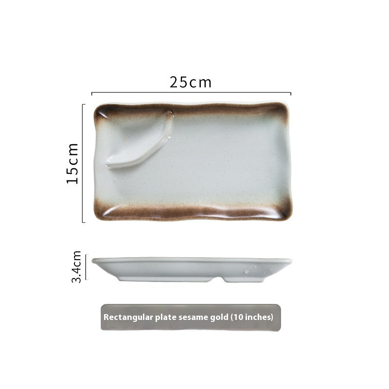 Rectangular Vinegar Dish & Dipping Grid Ceramic Plate for Kitchen