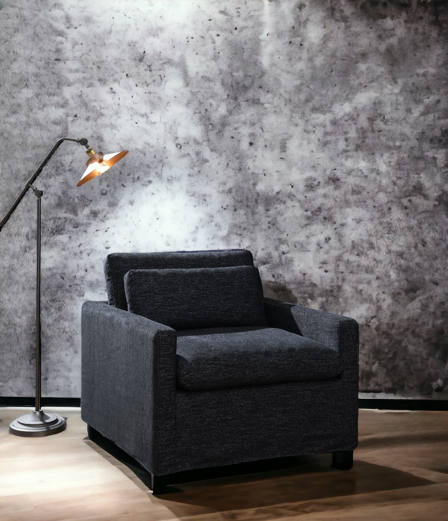 Dark Gray Fabric Swivel Chair with Toss Pillow - Naveen