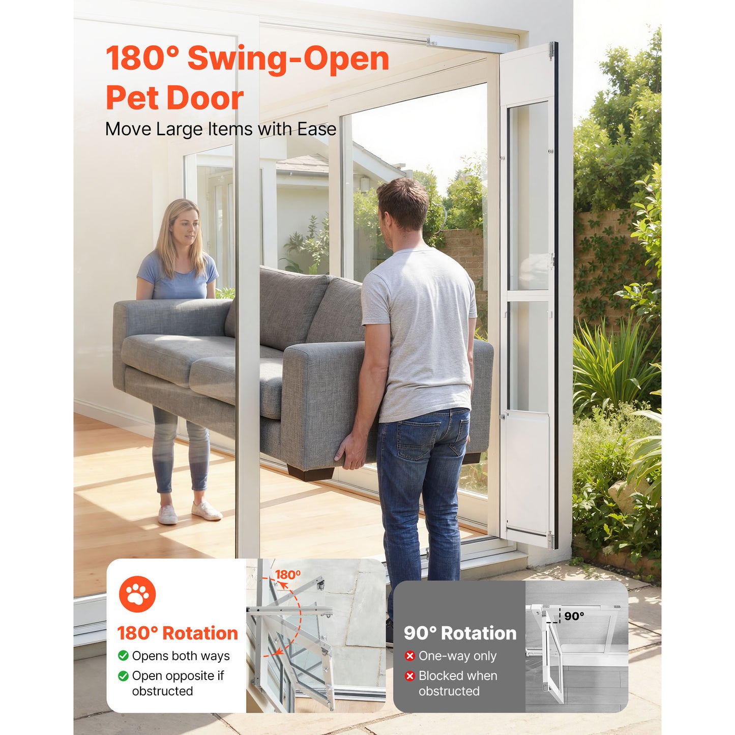 Adjustable Large Dog Door for Sliding Glass Doors - Aluminum Frame with Lock