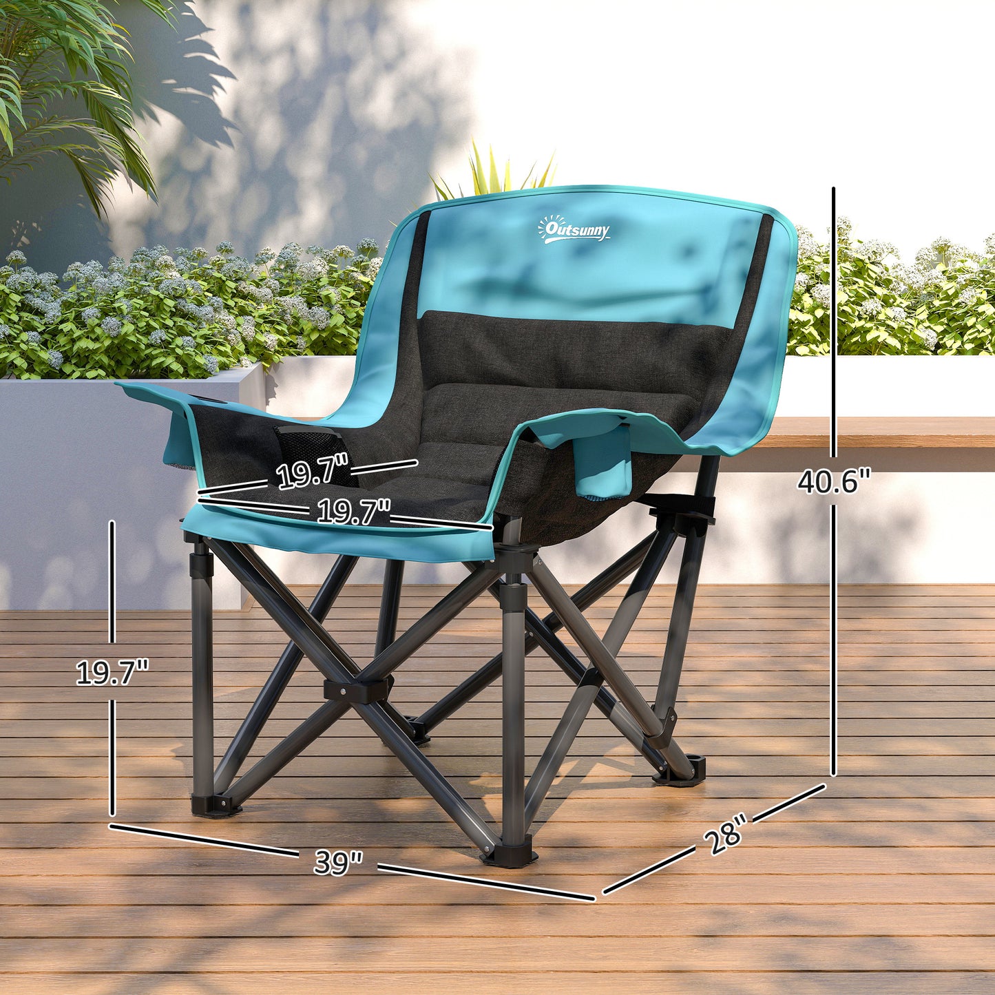 Portable Folding Camping Chair with Cup Holders & Carry Bag - Green/Black