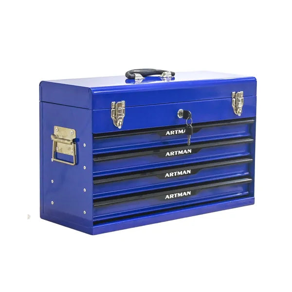 20-Inch Portable Steel Tool Box with Drawers and Lock - Blue